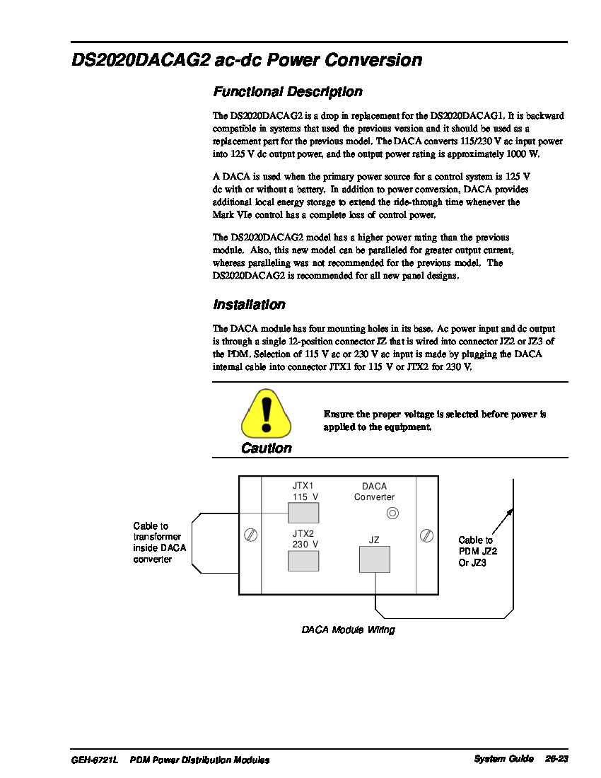 First Page Image of DS2020DACAG2 AC to DC Power Converter Data Sheet GEH-6721L Mark VIe Control Vol. II Hardware Guide.pdf